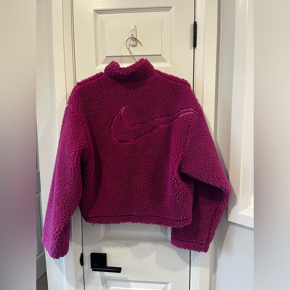 Womens NIKE Sportswear Swoosh Sherpa Fleece Teddy Jacket Pink Medium - Picture 11 of 13